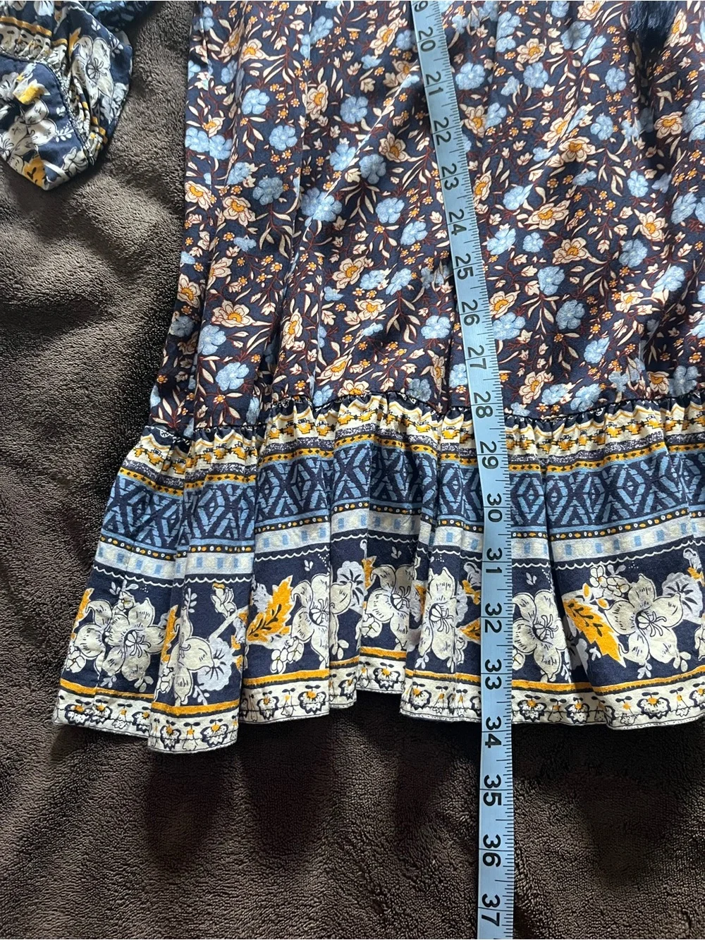 Sundance Navy Floral Long-Sleeve Boho Dress